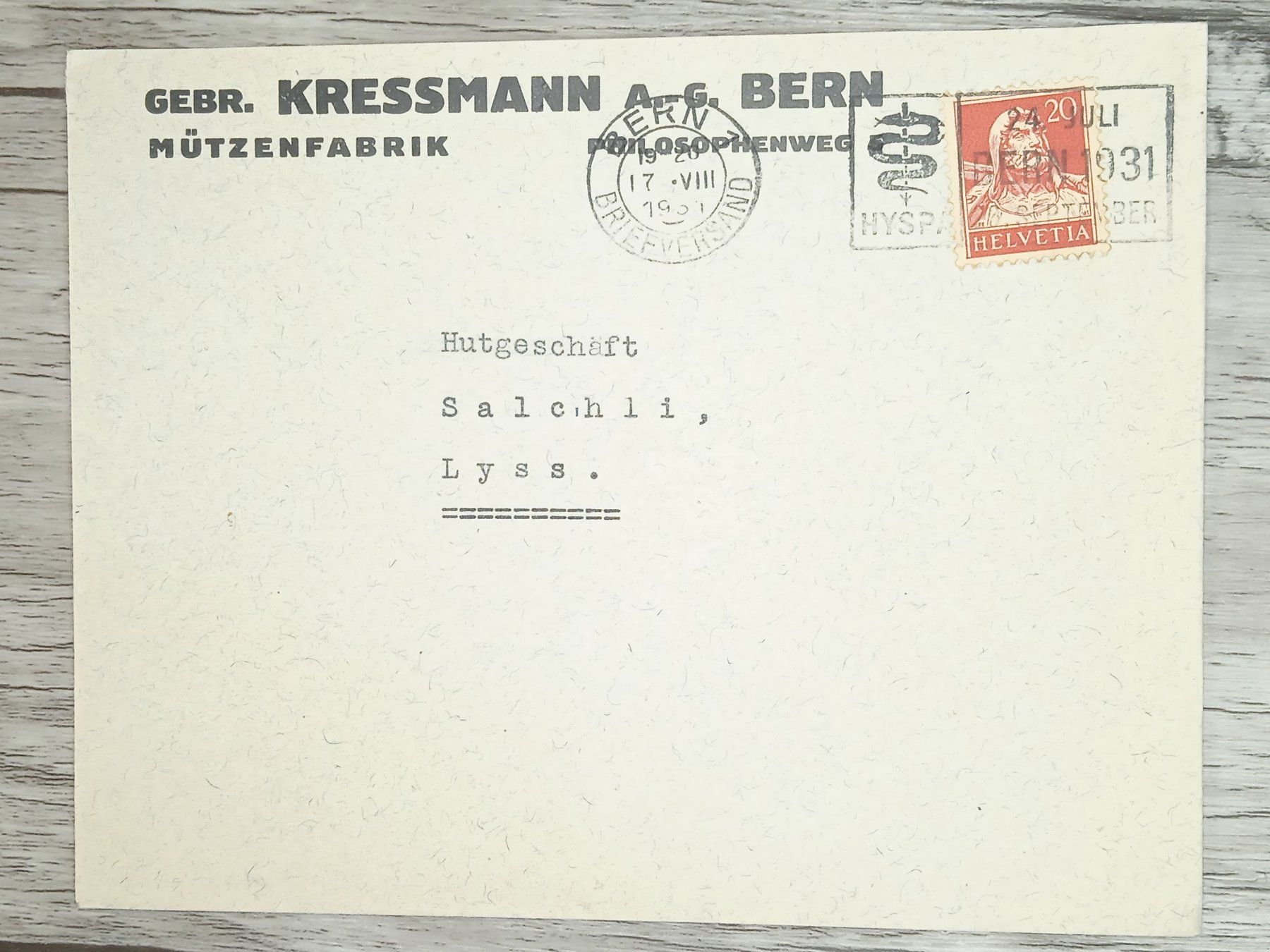 Tutti i francobolli: TR20 Enveloppe + Timbre Suisse 1931 – Usato da Cousset venduto da Patrick_Collections