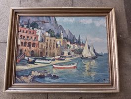 Ölgemälde H. Gleissner – mediterrane Hafenansicht