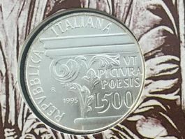 ITALIA ** silber 500 Lire BIMILLENARIO ORAZIANO 1993 unz.