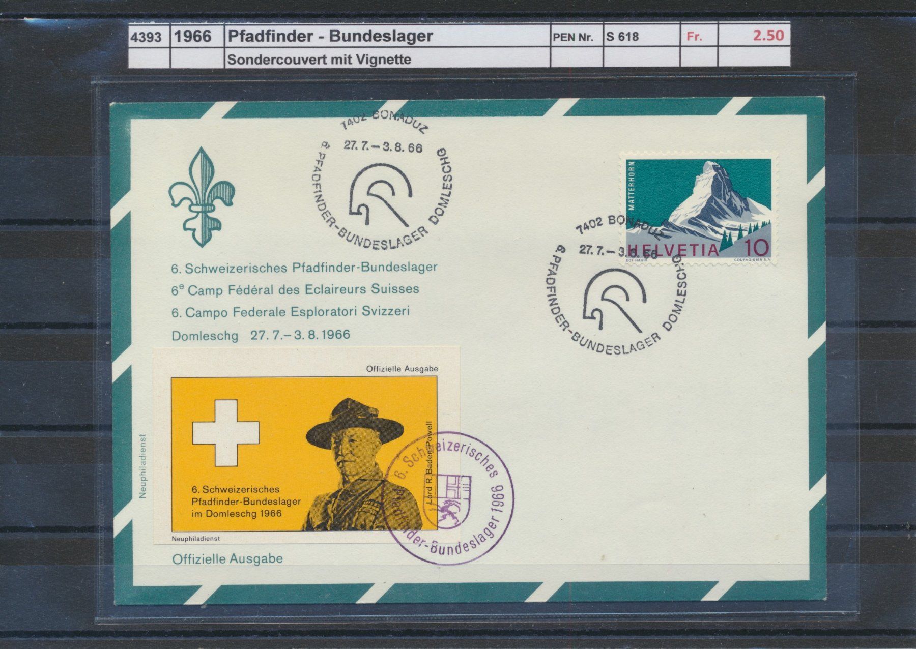 Tutti i francobolli: 1966 "Pfadfinder - Bundeslager", mit Vignette – Usato da Winterthur venduto da Zupogeru