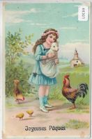 Joyeuses Paques - Fröhliche Ostern - Lamm, Huhn - Litho