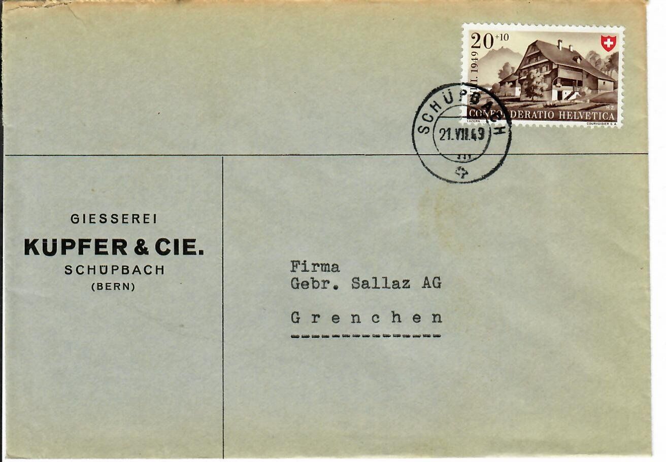 Tutti i francobolli: Brief, Giesserei Schüpbach 1949 – Usato da Hochdorf venduto da Ziegel-16