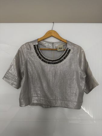 Jijil Leinen Shirt Gr. 40 Silber Glitzer Crop Top