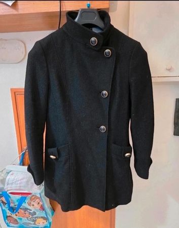 Winter Wollmantel, 100 % Wolle, Schwarz, Gr. S
