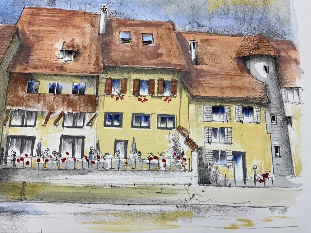 Grafica & Litografie: Robert Burkhard LITHOGRAPHIE ST.URSANNE SIGNIERT – Usato da Gersau venduto da grafik-kunst 3