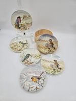 Lot 6 assiettes décoratives – Oiseaux – Faïence Sarreguemine
