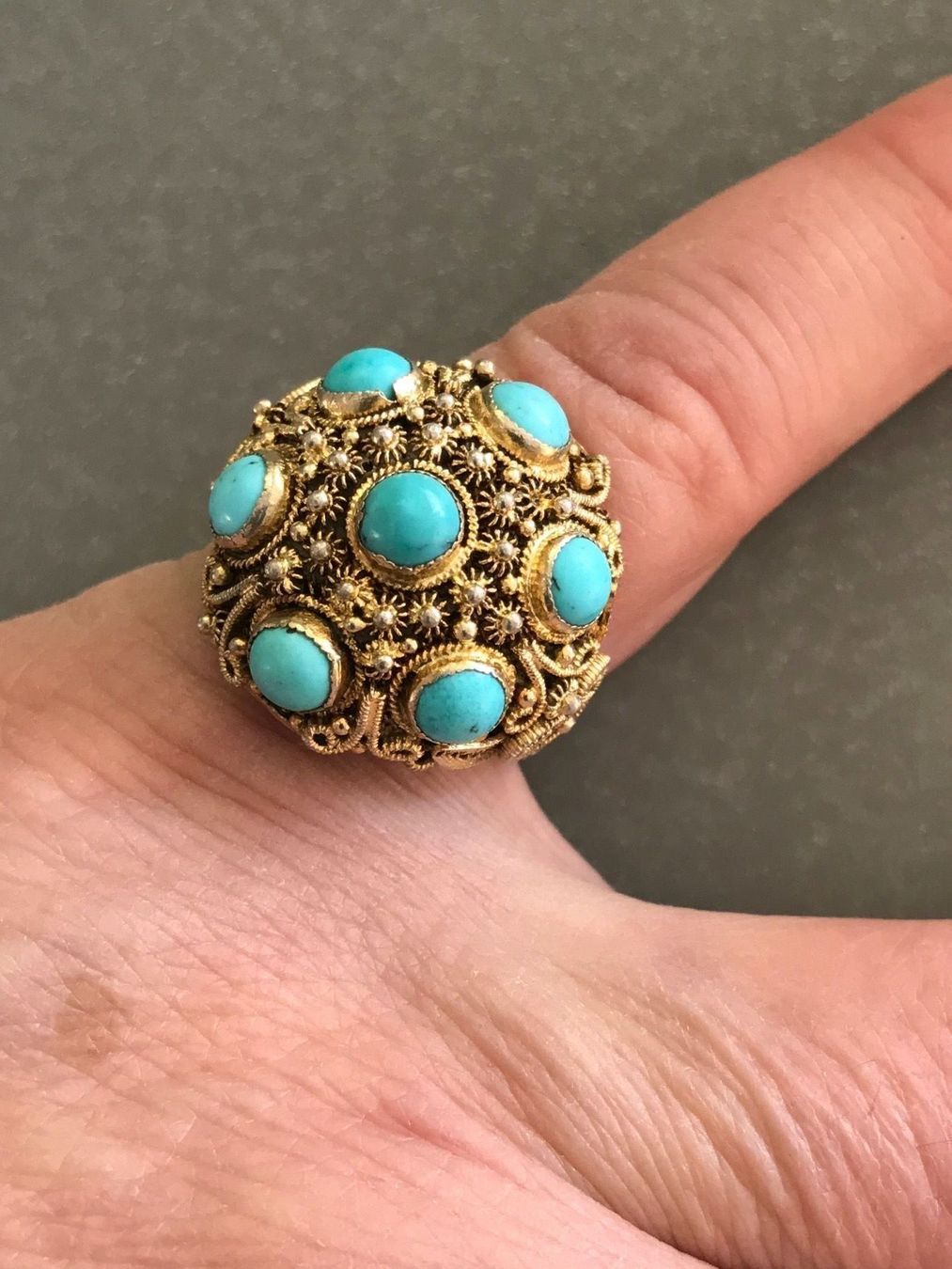 Anelli: Jugendstil CHINA TÜRKIS RING filigranst variable Ringgrösse – Usato da Basel venduto da gretchen03 6