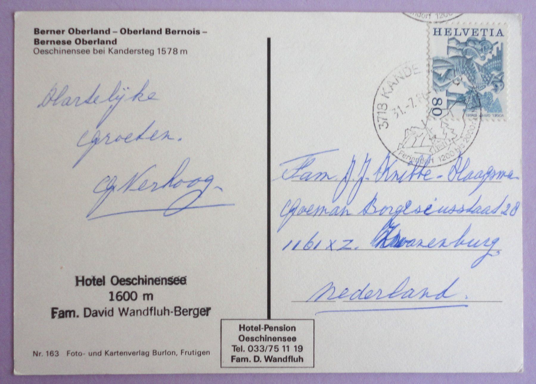 Cartoline postali: Oeschinensee bei Kandersteg, B.O. – Usato da Fétigny venduto da Billy2miny 1