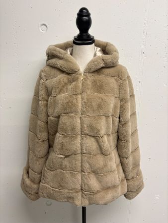 Francomina Fake Fur Jacke mit Kapuze M beige Kunstfell