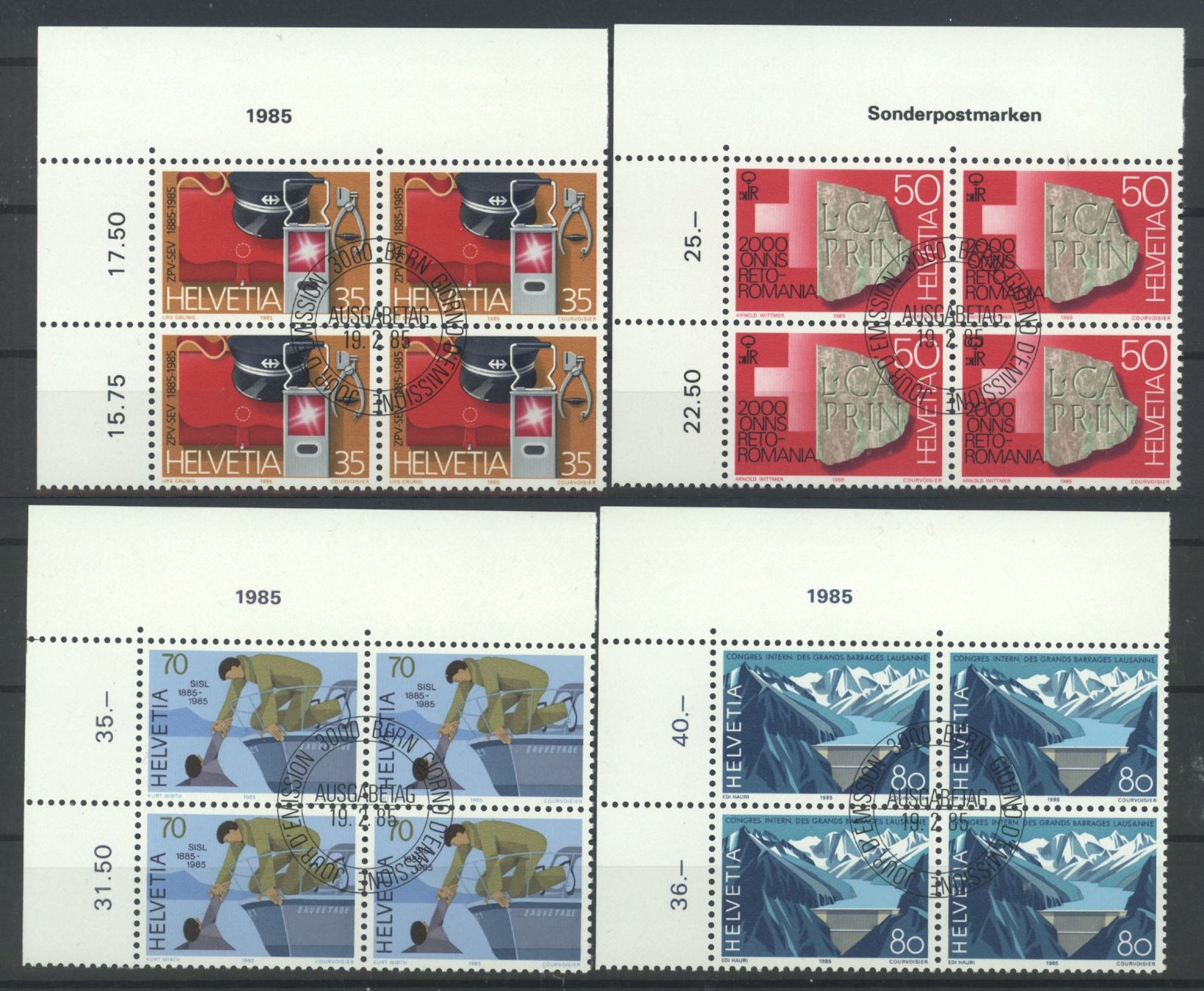 Tutti i francobolli: 1985, Viererblöcke, ET, Sonderpostmarken I – Usato da Willisau venduto da Vollstempel