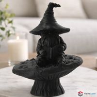 Whimsical Reading Gnome on a Mushroom Sculpture - 3D Printed