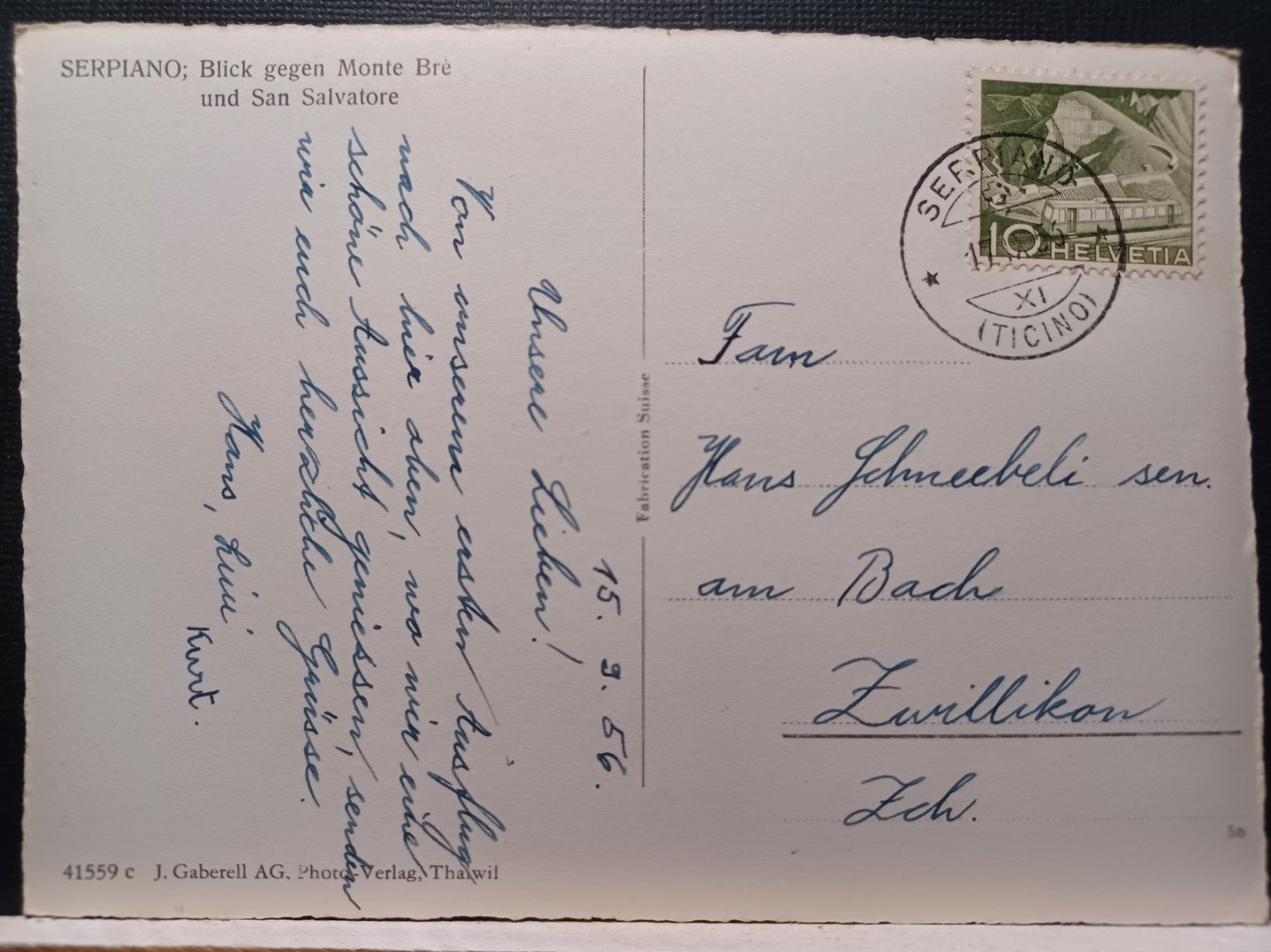 Cartoline postali: Serpiano Ticino 1956, – Usato da Aarau Rohr venduto da mgvw 1