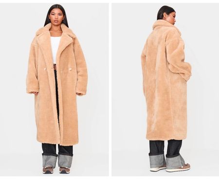 Manteau long en fausse fourrure beige, idéal hiver!