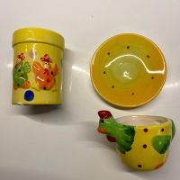 Lustiges Keramik-Set: Becher, Teller & Zahnbecher Hühner 🐥