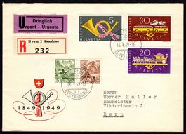 1949_FDC SBK 291 - 293; Zusatzfrank. 285 + 256; mit AK Stemp