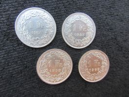 4 x 1 Fr. SILBER, Jahrgänge 1957, 1958, 1959, 1963