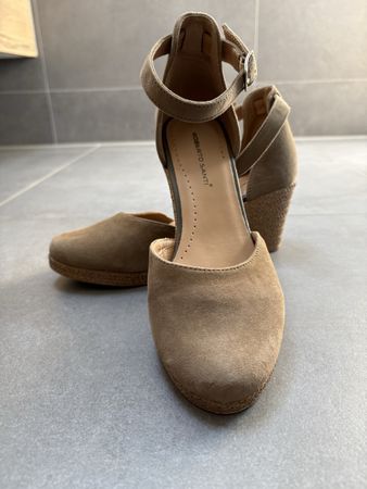 Roberto Santi Keilabsatz Sandalen Beige Wildleder. Gr.37