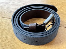 Blauer Belt, Dark blue, Suede leather, Size 100/115cm NEW