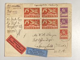 Schweiz 7.Xl.1930, Flugpost, Basel nach Springfield USA, Top