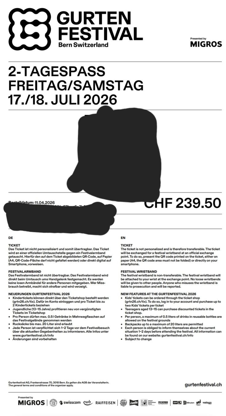 Tickets: Gurtenticket Freitag/Samstag – Neu und originalverpackt aus Bern von vio_77fw