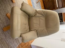 Relax Sessel Leder beige drehbar mit Holzfuss gebraucht