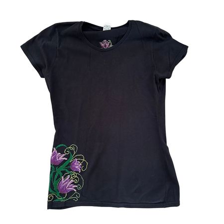 Hand Embroidered Floral T-Shirt Unique Romantic Design М