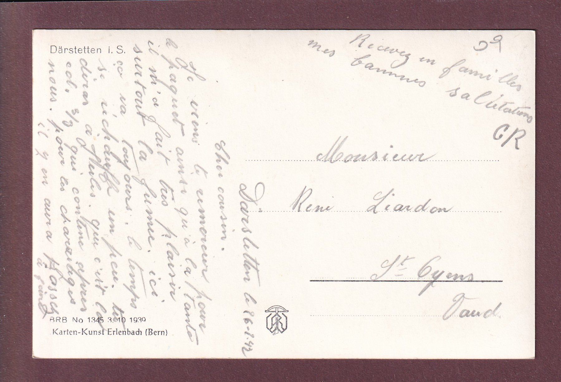 Cartes postales: DÄRSTETTEN - 1942 – D'occasion à Pully par nicecards 1