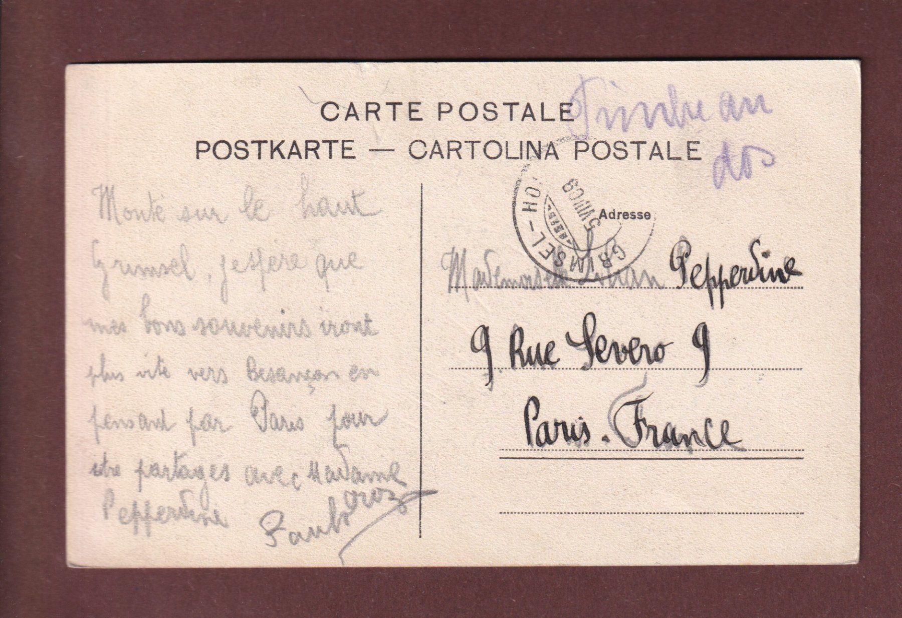 Cartes postales: BERN - Bernerin - 1909 – D'occasion à Pully par nicecards-shop 1