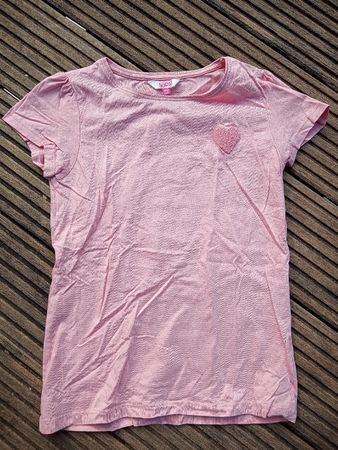 Mädchen T-Shirt Gr. 140 Rosa Herzchen Sommer