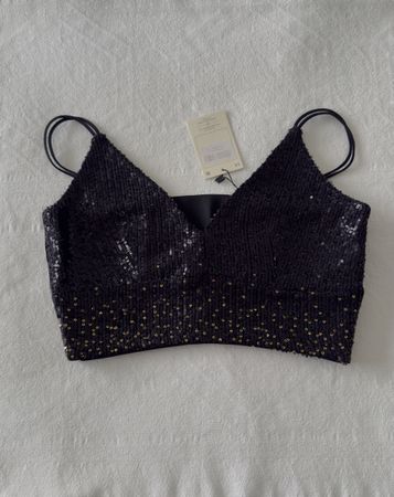Pailletten Top in Schwarz NEU M