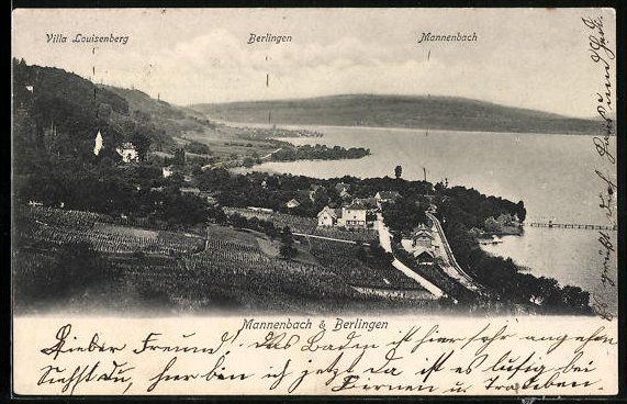 Cartoline postali: Mannenbach, Ortsansicht mit Villa Louise – Usato da Berlin venduto da bartko-reher