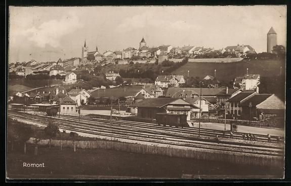 Ansichtskarten: AK Romont, Blick zum Bahnhof, 1925 – Gebraucht aus Berlin von bartko-reher