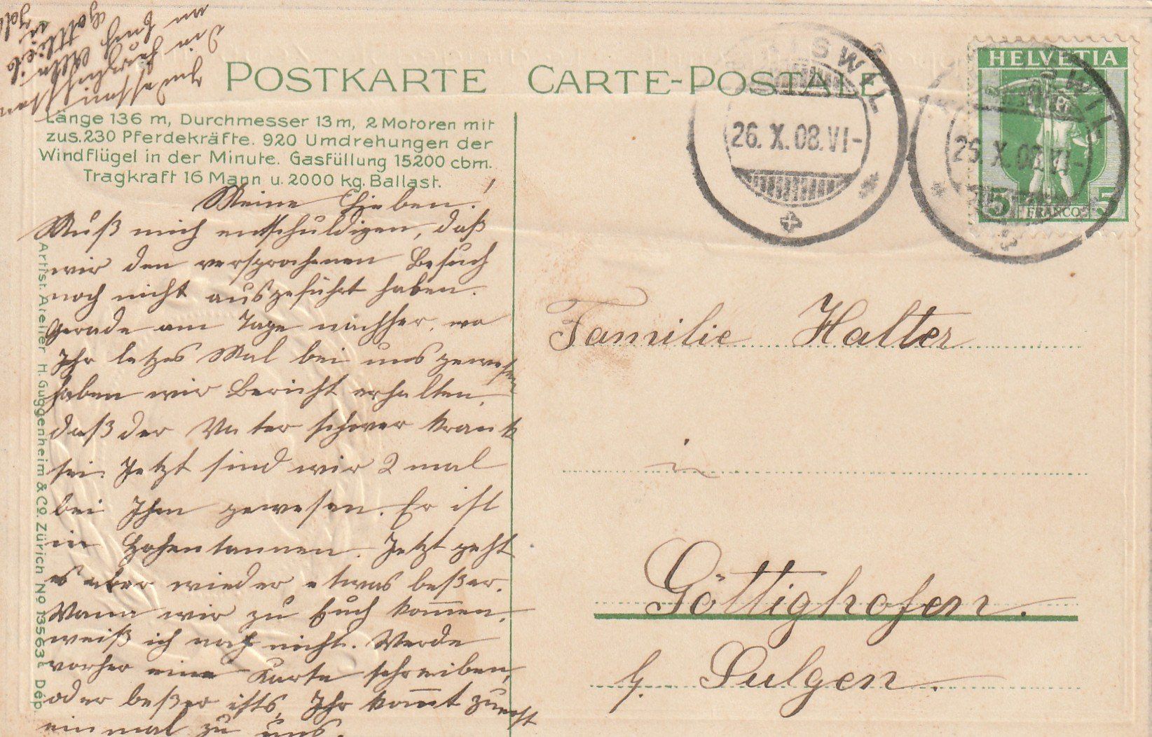Cartoline postali: Zeppelin 3-bildrig Prägekarte – Usato da Rorschacherberg venduto da fratovi2 1