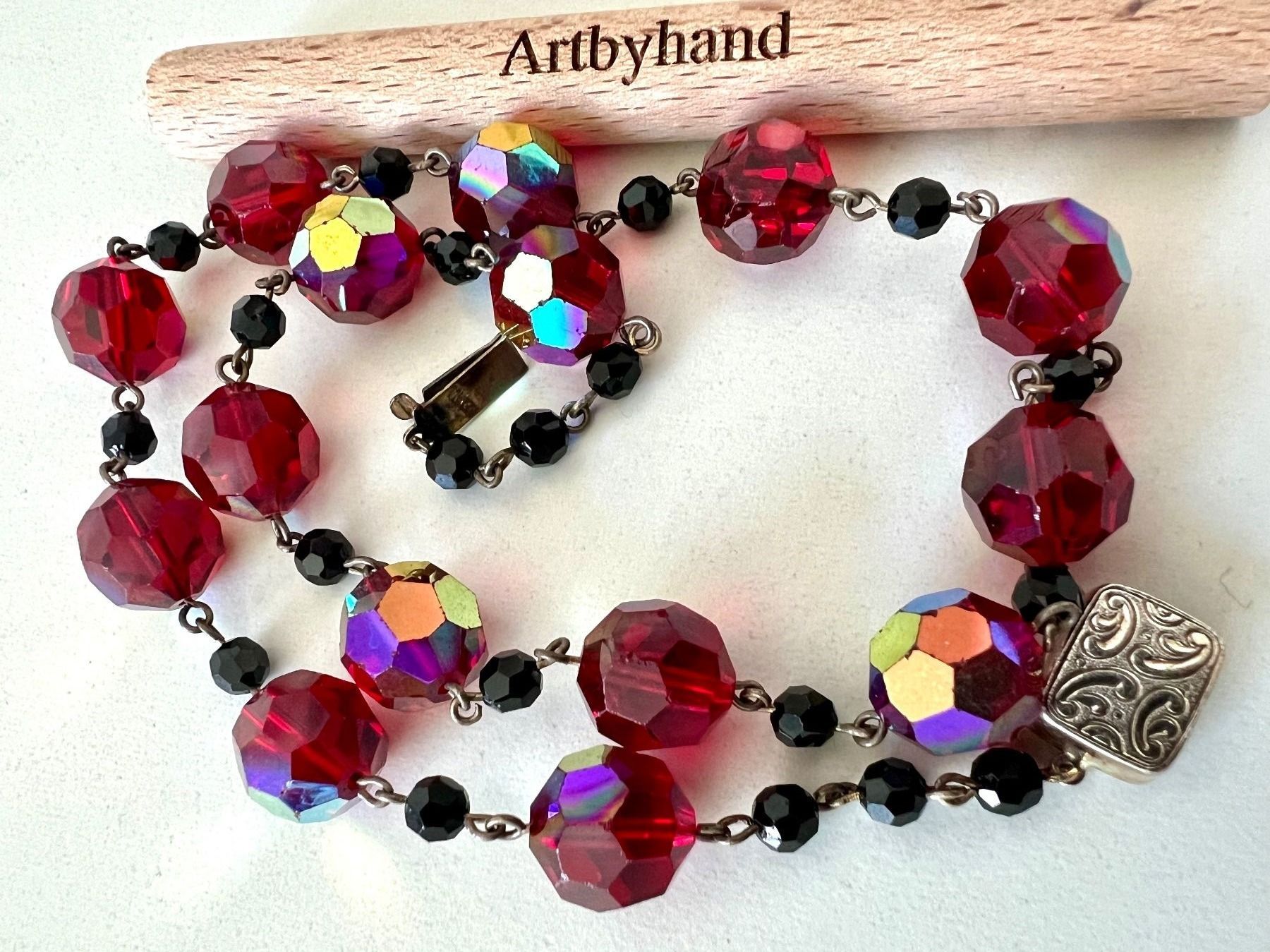 Catenine: Art Déco - Brillierende Silberkette 800 Auroraborealis Rot – Usato da Ruswil venduto da artbyhand