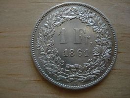 (A8)  1 Franken 1861  VZ-UNZ