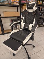 Neuer Gamer Stuhl Gaming Chair Schwarz Weiss mit Fussteil