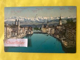 1913 Zürich. Die Limmat mit den Alpen
