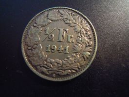 ½ Schweizer Franken 1941 in Silber, sehr rar