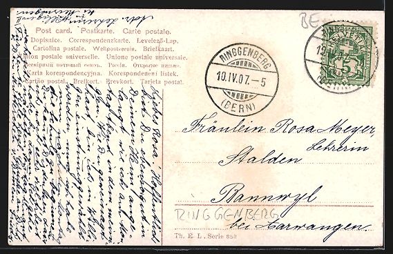 Cartoline postali: Ringgenberg, Ortsansicht mit Fluss aus d – Usato da Berlin venduto da bartko-reher 1