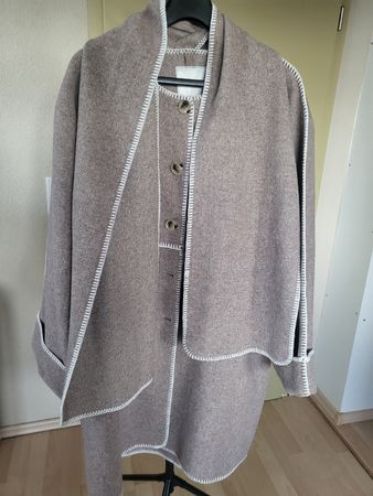 Neo Noir Wool Blend Coat with attached scarf