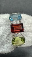 14K WEISSGOLD RING MIT TOPAS,GRANAT,PERIDOT&DIAMANTEN