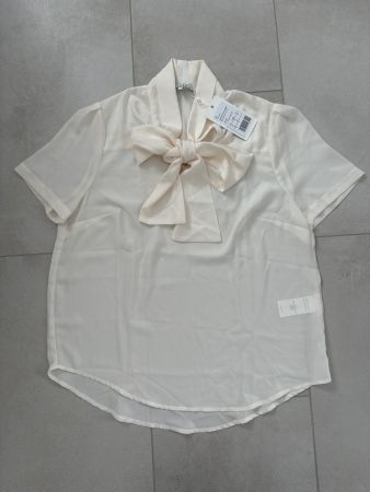 Damen Bluse kurzarm weiss / beige