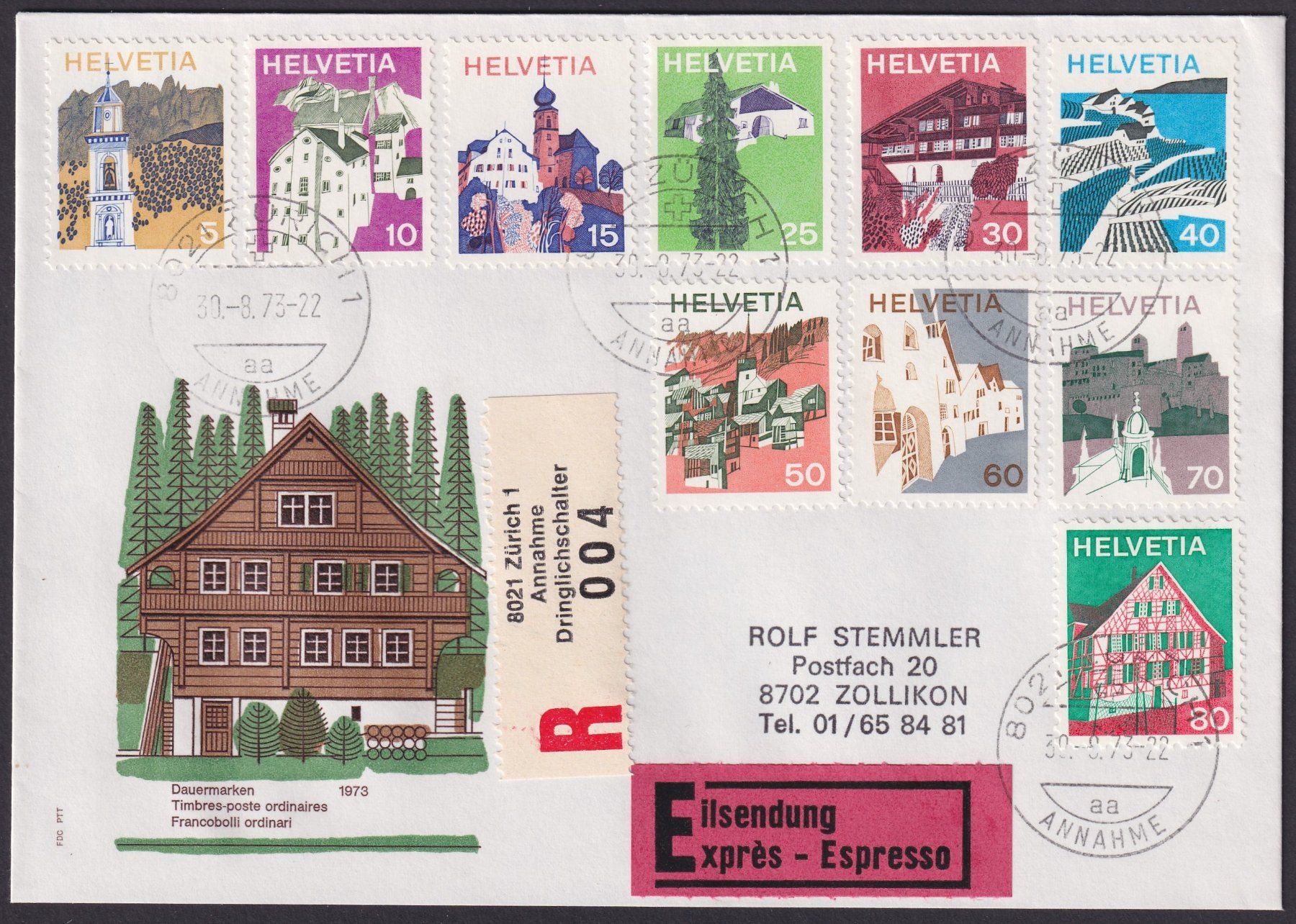 Tutti i francobolli: 1973, FDC Landschaftsbilder, Häuser, einmalig! – Usato da Ebikon venduto da SilvioFreund