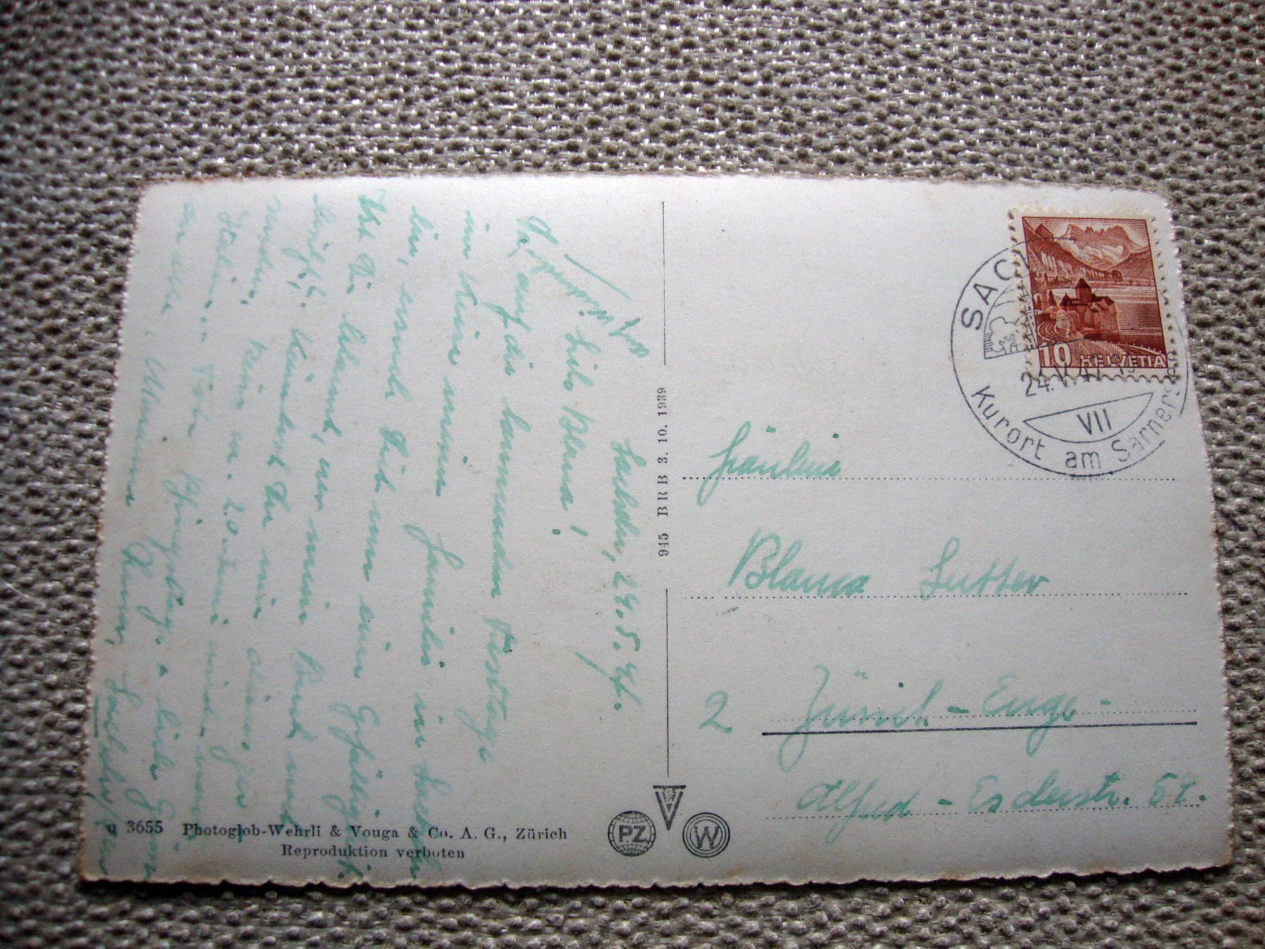 Cartoline postali: Sarnersee Seeweg mit Pilatus Ansichtskarte 1947 – Usato da Döttingen venduto da Kubuli1 1