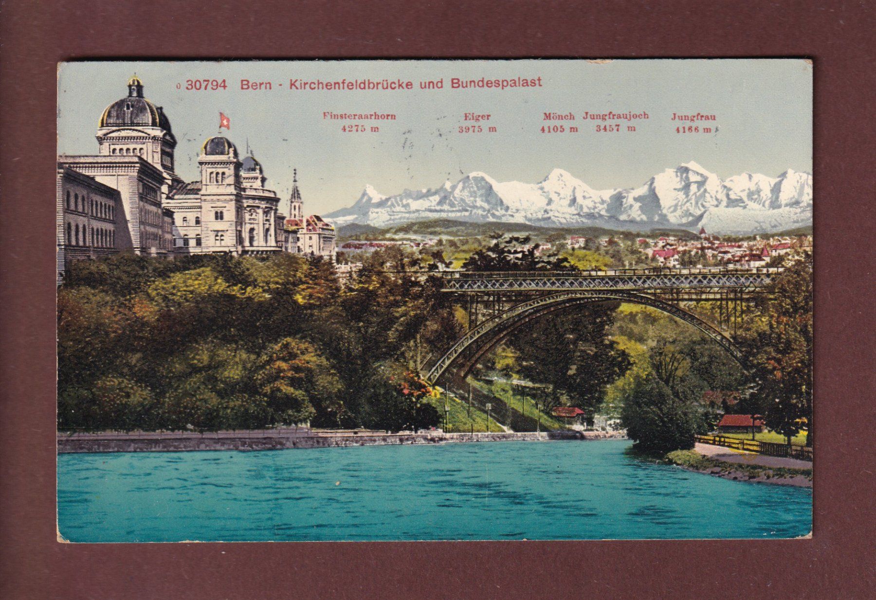 Cartoline postali: BERN - Kirchenfeldbrücke - Bundespalast - 1914 – Usato da Pully venduto da nicecards