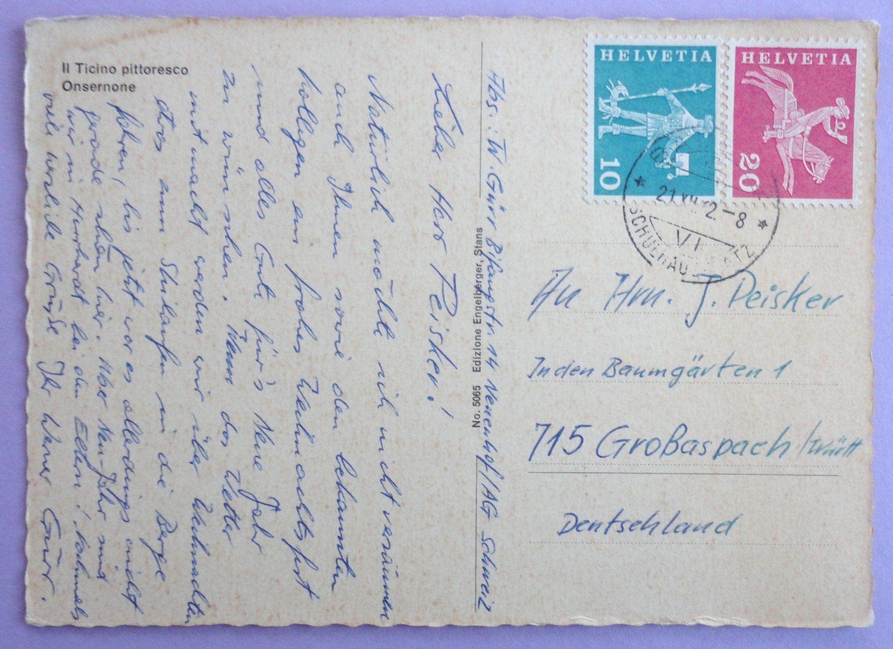 Cartoline postali: Onsernone – Usato da Fétigny venduto da Billy2miny 1