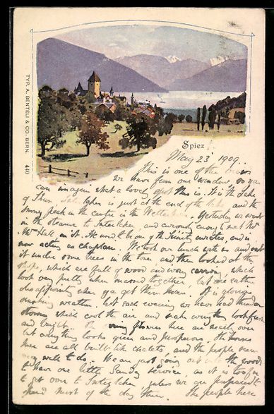 Ansichtskarten: Spiez, Ortsansicht mit Seeblick und Berg – Gebraucht aus Berlin von bartko-reher