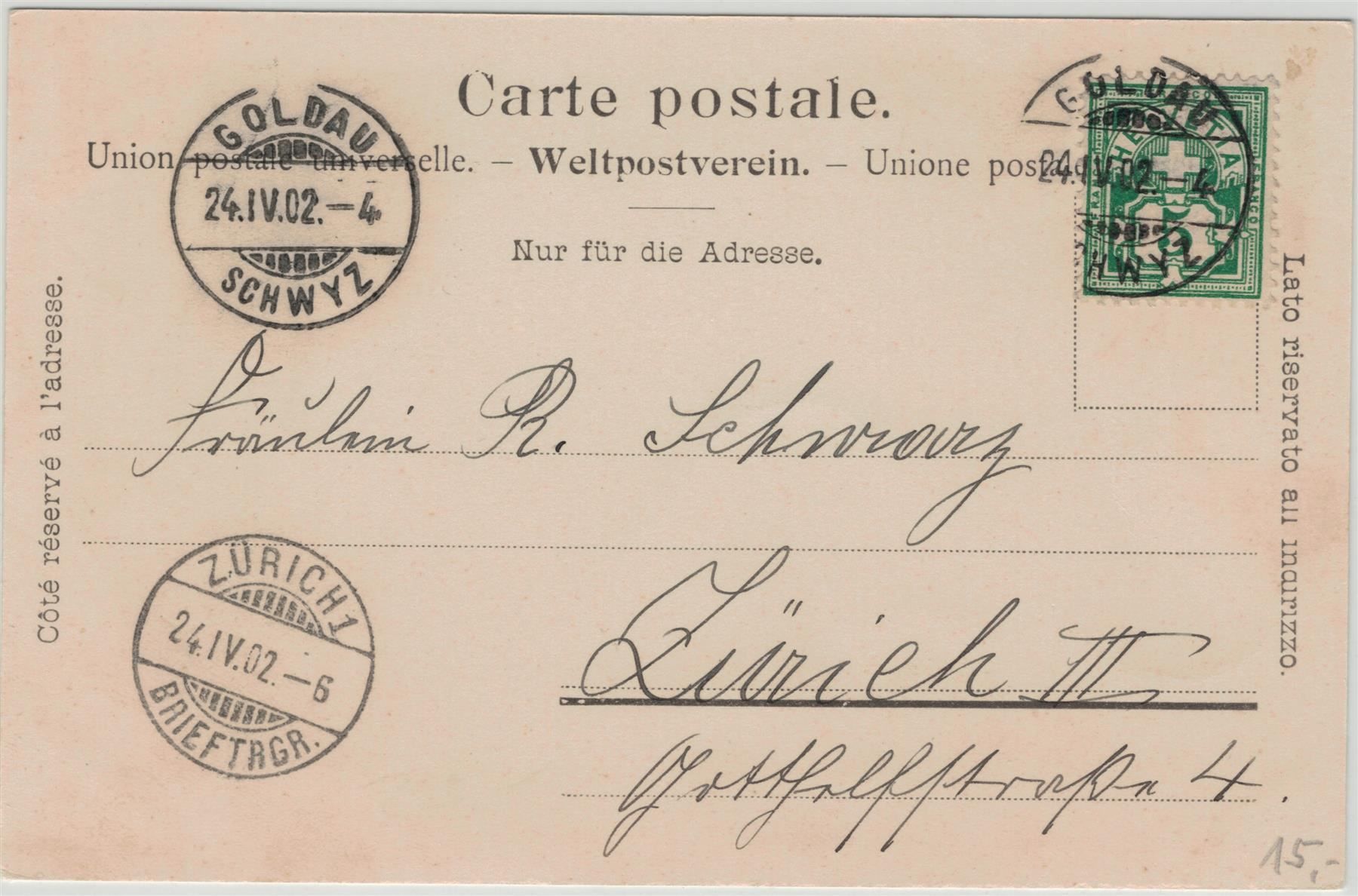 Cartoline postali: E 5 GOLDAU Bahnhof 1902 – Usato da Fribourg venduto da philafri 1