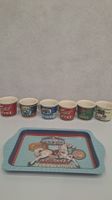 Natives Vintage-Stil Kaffee-Set: 6 Tassen und Metall-Tablett