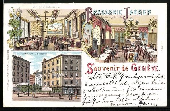 Cartoline postali: Litho Genève, Brasserie Jaeger, Interie – Usato da Berlin venduto da bartko-reher